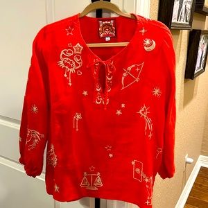 JOHNNY WAS ORANGE LINEN BLOUSE